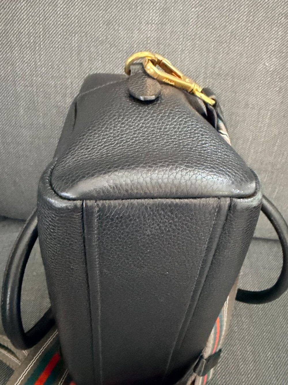 Prada Bauletto Vitello Phenix Black Leather Bag 1BB108 Dust Bag Auth Card Strap - Picture 8 of 16